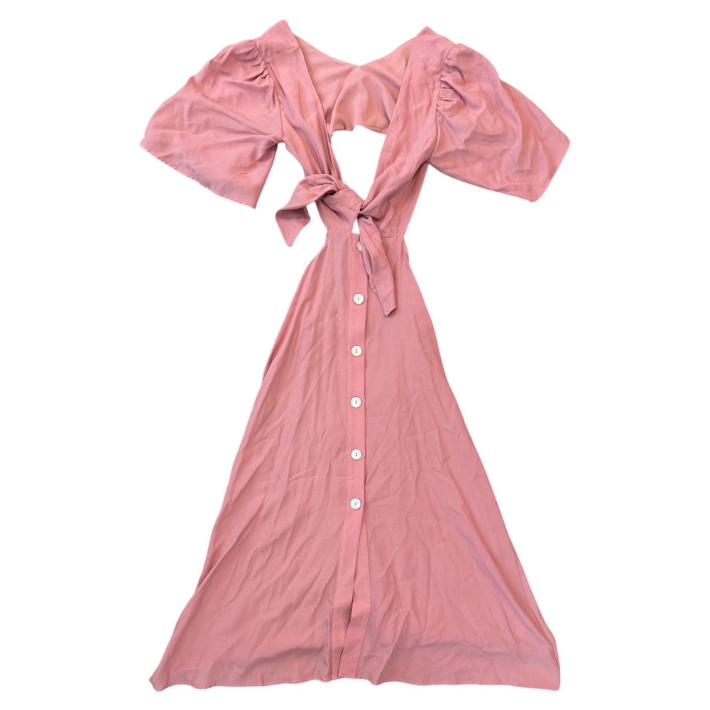 Zara Pink Cut‎ Out Tie Front Flutter Sleeve Midi Dress Women Size Small - Picture 3 of 9